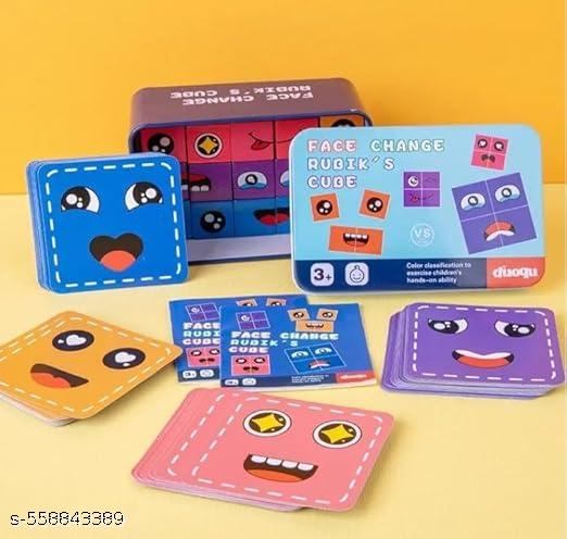 Crazy Face Puzzle, Wooden Expression Matching Block Game, Educational Training Toy with 16 Face Blocks and 72 Cards for Kids 3+
