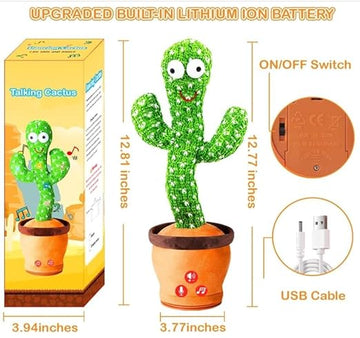 Dancing Cactus Toy, 120 Songs, Singing and Recording Function, Rechargeable, LED Lights, 32.5 cm Height