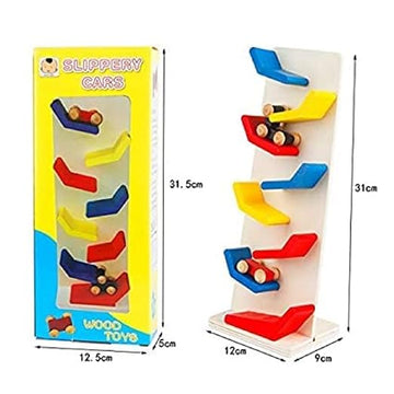 Shopfleet Wooden Slippery Car-Wooden Mini Car Speed Racing Toy-Zig-Zag Drop Game