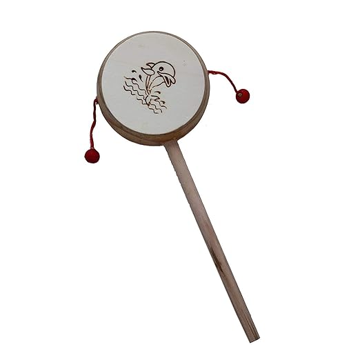 Jtku Handicraft Wooden damru Toy - Kid's Musical Instrument Beautiful Handcrafted Set of 1 Gift idea | Fun Stuff for Kids-Brown